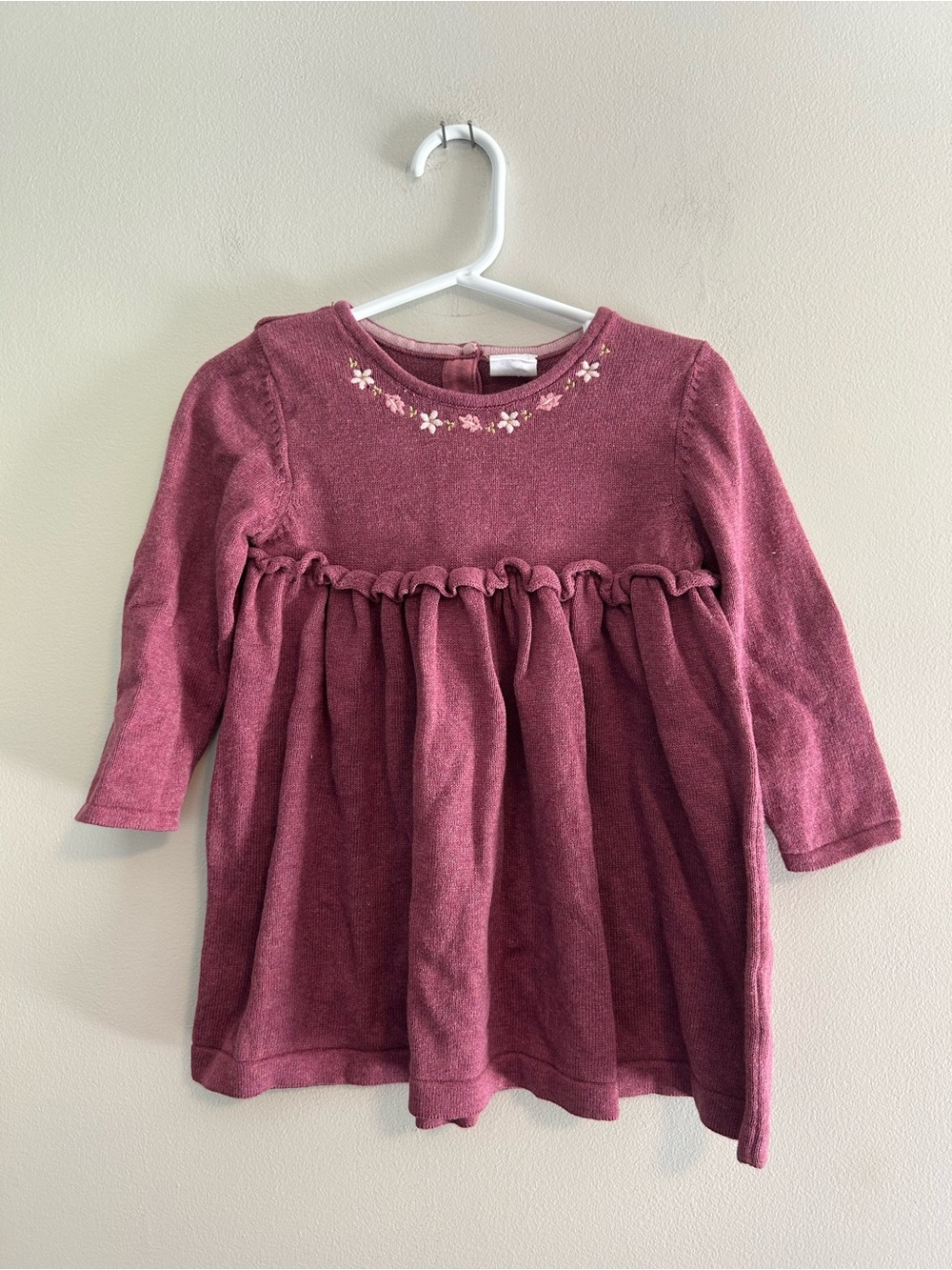 John Lewis 9/12m purple floral knit long sleeve dress